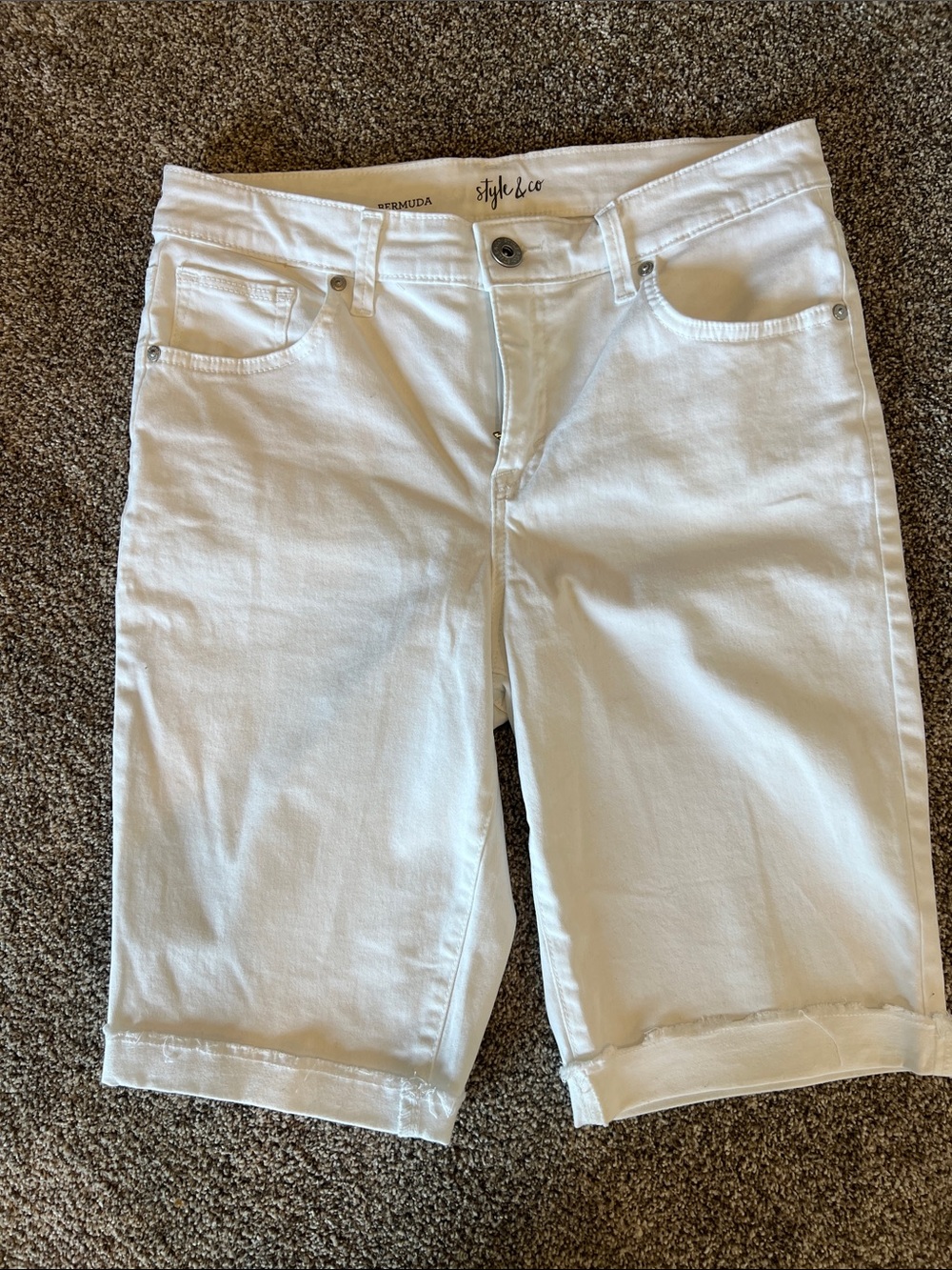 Style & Co White Mid-Length Denim Shorts